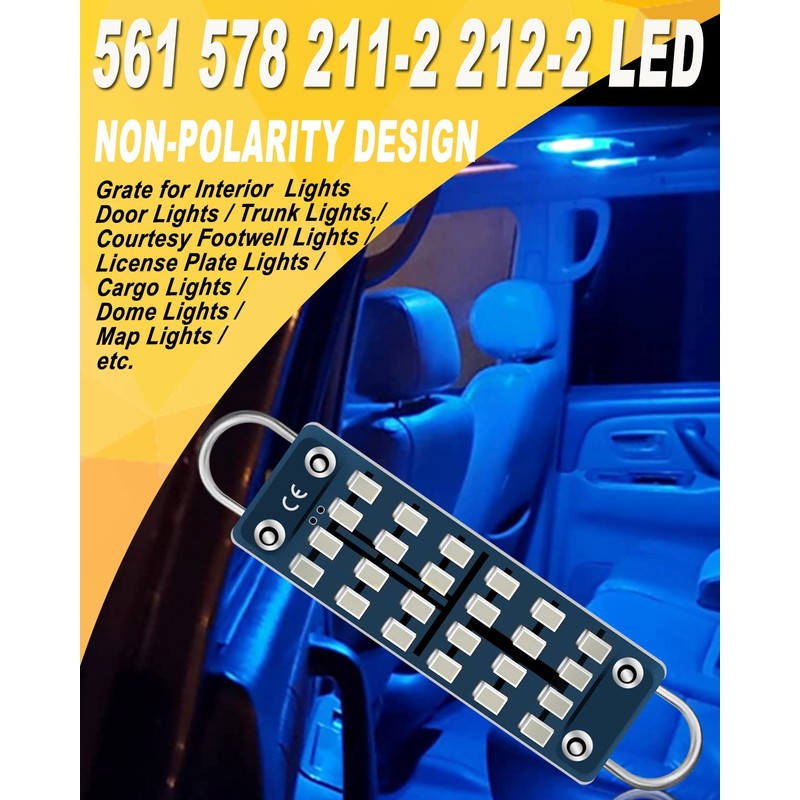 Qasim 44mm(1.73") LED Loop Bulb Bright Blue,No-Polarity 12V 211-2 212-2