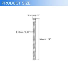 sourcing map 6Pcs Compression Springs, 0.3mm Wire Diameter x 2mm OD x 30mm Length 304 Stainless Steel Extension Spring Ballpoint Pen Pressure Springs for Shop Home Repairs, Silver