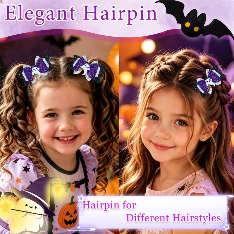Halloween Pumpkin Hair Clips Ghost Hair Bows Sequin Hair Barrettes