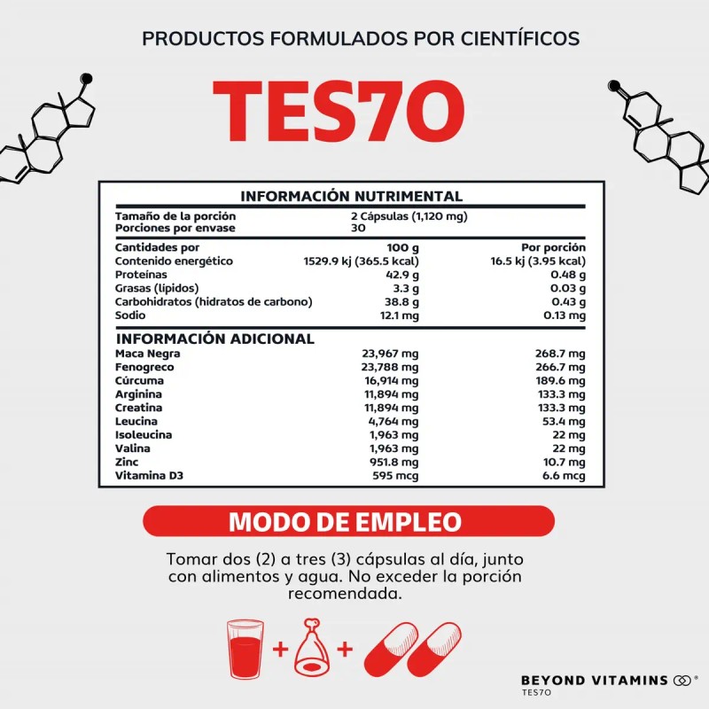 Tes70 Vitaminas Hombres Maca Negra Peruana Fenogreco Creatina Arginina Cúrcuma