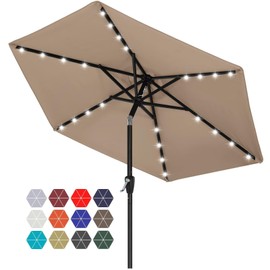 ABCCANOPY Durable Solar Led Patio Umbrellas with 24LED Lights 7.5FT with 6 Sturdy Ribs Tan