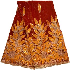 SJD LACE African Lace Fabric 5 Yards, Nigerian Lint Rhinestone Embroidery Lace Fabric with Sequins for Daily/Party/Wedding Sewing