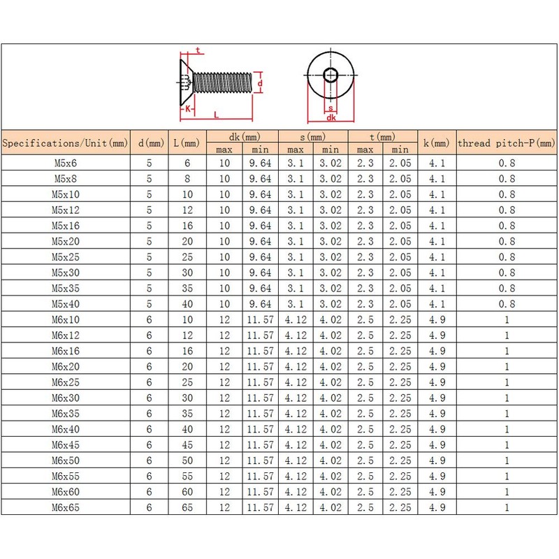 Xiedeai Hex Socket Countersunk Screws - Carbon Steel Hexagonal Flat