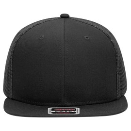 Otto 141-1070 Cap Flat Visor, Cotton Front, 6 Panels, Polyester Mesh Back, Baseball Snapback, Black