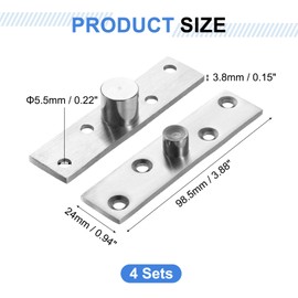 sourcing map 4Pcs 360 Degree Rotating Pivot Hinges, 98.5 x 24mm Stainless Steel Centre Shaft Concealed Hidden Hinge for Home Kitchen Swinging Cabinet Doors, Silver