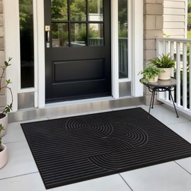 Tangsoo Black Geometric Easy Jute Rug, 2x3 Washable Ultra Thin Foldable Rug for Entryway, Non-Slip Rainbow Outdoor Mat Throw Carpet for Kitchen Bedroom Front Porch Doorway Entrance