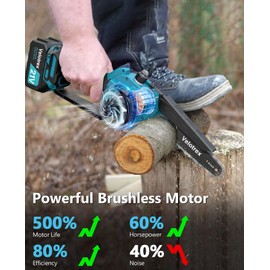 Velotrex Professional Mini Chainsaw Cordless 8 inch + 6 inch, Electric Chainsaw Cordless with 2x4000mAh Batteries, Upgraded Brushless chainsaw with Auto Oiler for Tree Branch Wood Cutting