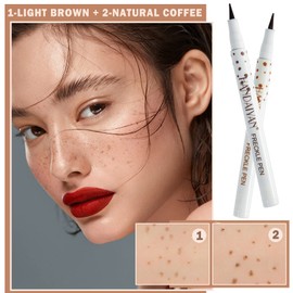 2 PCS Freckle Pen Freckle Makeup Pen Atural Lifelike Fake Freckles Long Lasting Waterproof Freckles Makeup Kit For Natural Sun-Kissed Look (#Light Brown & # Coffee)