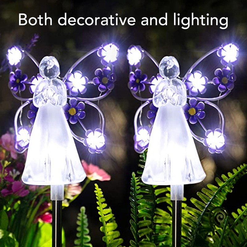 2 Pack LED Solar Angel Lights Solar Powered White Light