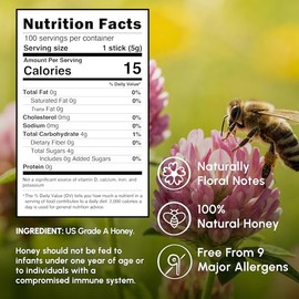 Snackathon Honey Sticks, Clover Blossom Pure Honey, 100 Count Bulk, Made in USA Honey Straws for Tea, Coffee & On-the-Go Snacks, Single Serve (1 Teaspoon per Stick)