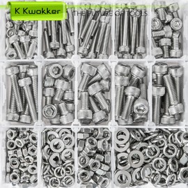 K Kwokker M3 M4 M5 M6 Nuts and Bolts Assortment Kit 20 Size 8MM to 25MM 304 Stainless Steel Hex Socket Head Cap Metric Machine Screws, 1160Pcs Silver Bolts and Nuts Kit with Lock Washers for Screws
