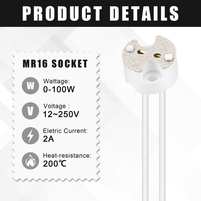 Saillong 20 Pack MR16 Socket G4 LED Halogen Lamp Ceramic