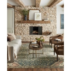 Loloi Magnolia Home by Joanna Gaines Banks Collection BAN-02 Denim/Clay 2'-6" x 12'-0", .13" Pile Height, Machine Washable, Runner Rug