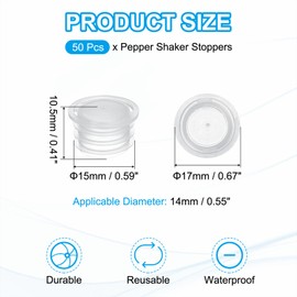 PATIKIL Salt and Pepper Shaker Stoppers 14mm/0.55", 50Pcs Plastic Salt Shaker Plug Replacement with Pull Ring Reusable Clear Round End Cap for Pots Bottles Pipes