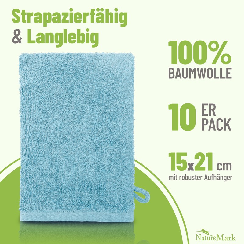 NatureMark Terry Cloth Wash Mitts, Pack of 10, Cotton, 15