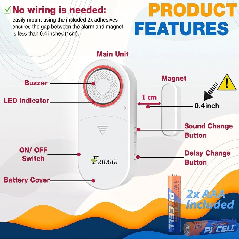 FRIDGGI 3in1 Alarm Door Alarm With Delay 80 To 120