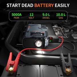 5000A Jump Starter with Air Compressor,Battery Jumper Starter Portable with 150PSI Tire Inflator 12V Jump Box with LCD Display,Flashlight,Storage Case (Up 10L Gas/9L Diesel Engine