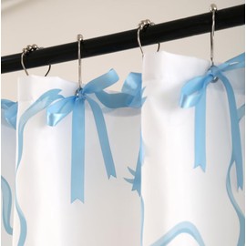 Luxape Bow Shower Curtain, Coquette Handcrafted Bow Tie Bath Curtain for Master Bathroom, Ruched Microfiber Bathroom Curtain with 12 Buttonholes, 72" W x 72" H (Coquette Blue)