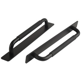 funifiti 2 Pack Modern Cabinet Door Pulls with Backplate Black 8.4 inch Sliding Door Pulls No-Drill Installation for Closet and Drawers Furniture Fittings(Black,Double-Sided Tape,8.4inch)