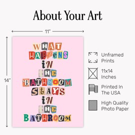 Colorful Typography Bathroom Decor - Funny Bathroom Wall Art 11x14 - Humorous Restroom Signs - Trendy Pink Preppy Bath Decorations - Modern Aesthetic Restroom Wall Decor - Cute Powder Room Art