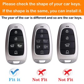 Yonmcfn for Hyundai Key fob Cover with Metal/Leather Keychain,TPU Key case,Compatible with 2021 2022 2023 Sonata Santa fe Tucson Remote Smart Key,Silver White