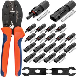 HB-DIGITAL Solar crimp set: 10x solar plugs for solar modules photovoltaic 1000 V + 1x crimping tool for contact lamellae diameter 2.5/4/6 mm² red + 2x solar tensioner wrench black