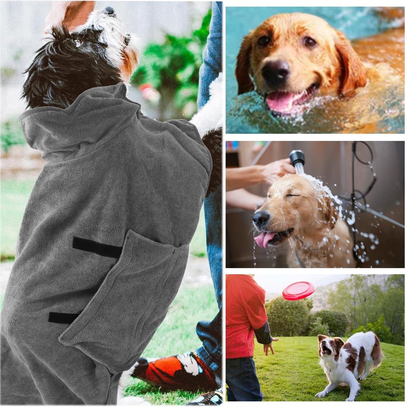 Quick Drying Dog Bathrobe and Towel - Gray Drying Robe