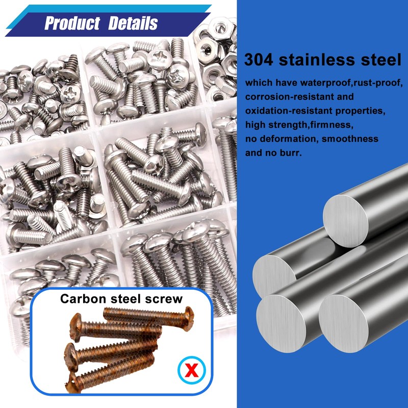 Taiss Machine Screws Nuts and Bolts Assortment Kit,304 Stainless Steel