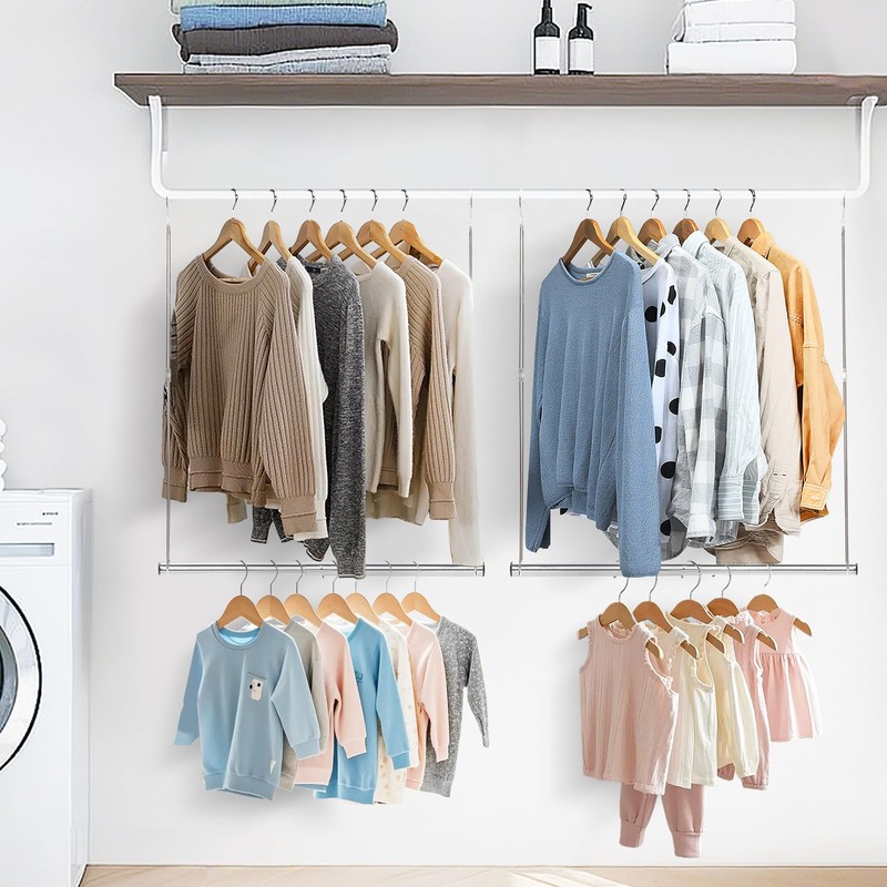 STORAGE MANIAC Hanging Closet Rod, Adjustable Width and Height Closet