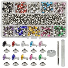BDS-HOME 400sets 7mm Rhinestone Rivets 10 Colors Cz Crystal Rivets with Tubular Metal Studs 3 Tools for Clothing, Performance, Arts and Leather Craft DIY Making