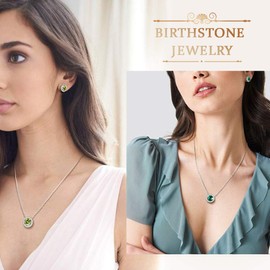 beautlace August Birthstone Necklaces/Stud Earrings/Rings/Bracelets Set Silver Plated Round Shape Jewelry Sets Green Birthstone Jewelry Birthday Gifts for Men and Women KS0019A