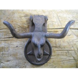 Vintage Cast Iron Antique Style Rustic Bull Steer Door Knocker Western Cowboy Cow