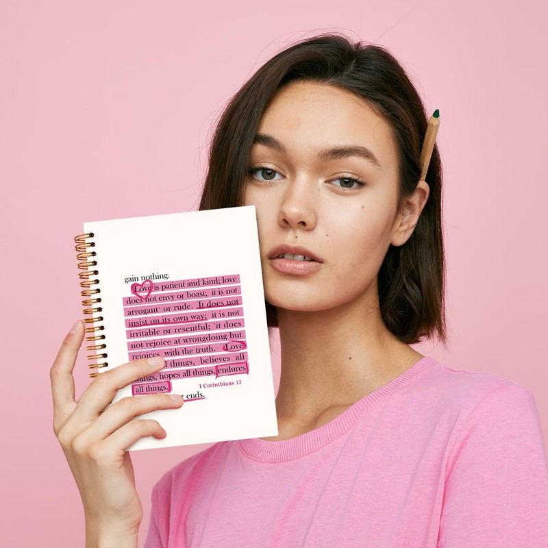 JXREQ Pink Christian Notebook Journal, 1 Corinthians 13 Bible Journaling