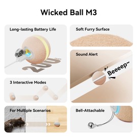 Cheerble Cheerble 2025 Upgrade Interactive Cat Ball Toy, Wicked Ball M3, Automatic Moving Ball Toy for Indoor Cat Kitten, Smart Anti-Depression Pet Toy Fun Gift with Light