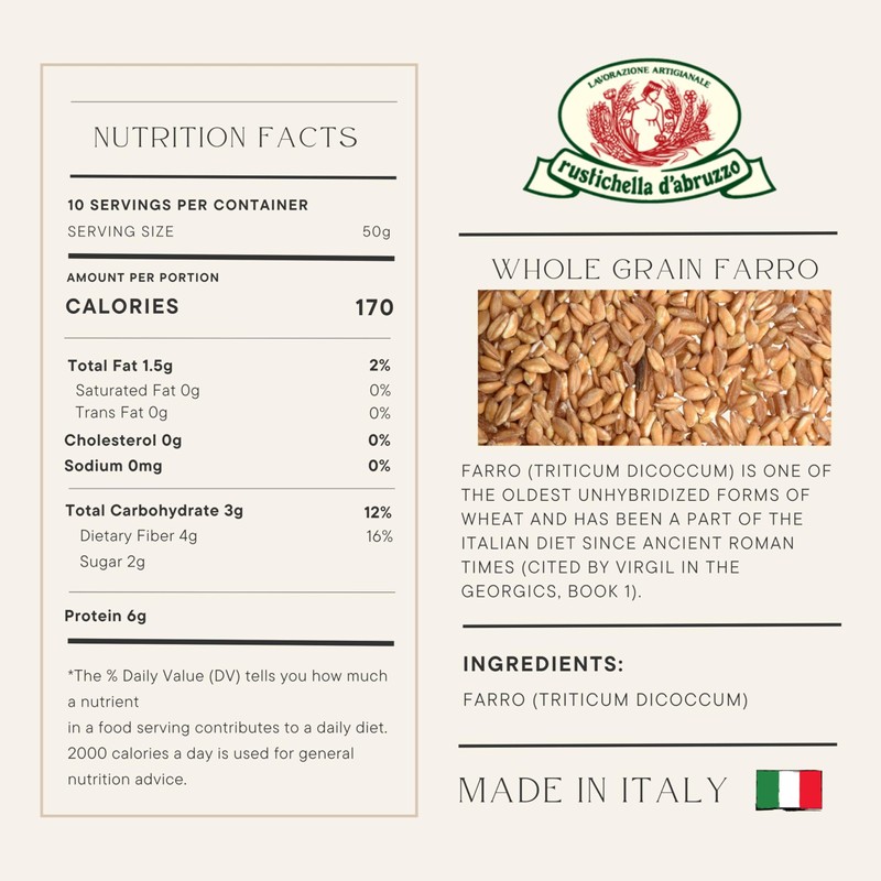 Rustichella d'Abruzzo Farro 2 Pack - Triticum Dicoccum- Ancient Whole