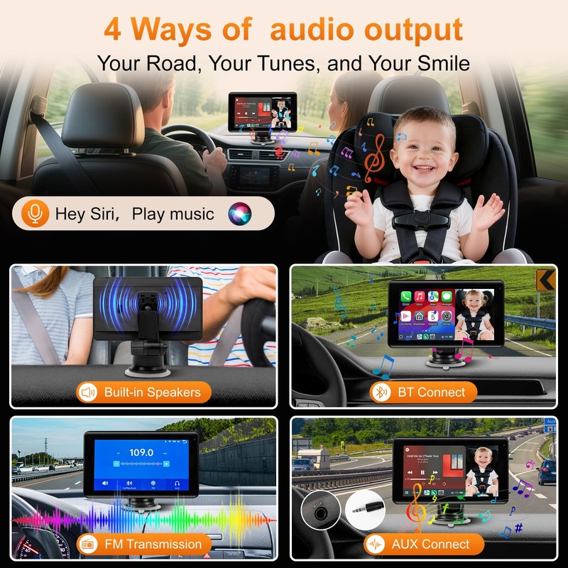 Baby Car Camera with 7" Wireless CarPlay Screen -Supports Apple