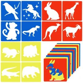 Prasacco 12 Pcs Kids Animal Stencil Set Large 8x8 Inch 4-8 Years Dinosaur Giraffe Kangaroo Monkey