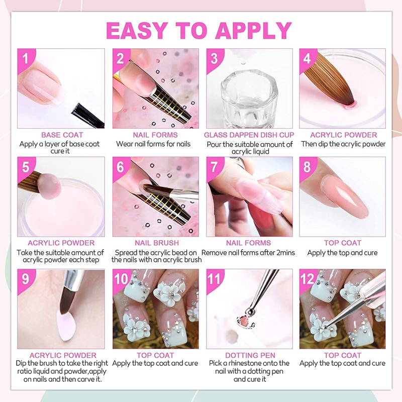 TEEROVA Nail Art Kit, 42 Acrylic Powder Liquid Brush Glitter