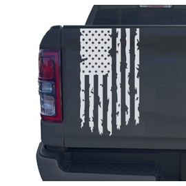Aldera Graphics Distressed American USA US Flag Truck Tailgate Vinyl Decal Sticker Compatible with Most Pickup Trucks - Pickup Truck Rear Graphic Car Sticker - 10" x 18"- (White)