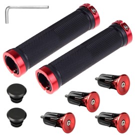 2Pcs Bike Handlebar Grips, Mountain Bike Grips, Non-Slip Rubber Mountain Bike Grip with Aluminum Lock, Professional Double Lock for BMX Grips and MTB Grips, for Foldable Pit Bike Urban Bicycles