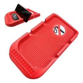 Car Dashboard Anti-Slip Mat Cell Phone Holder, Double-Groove Sticky Gripping Gel Pad with Number Plate, Multifunctional Car Dashboard Sticky Pad Mat for Navigation Cell Phone Sunglass Keys (Red)