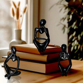 HeiLuon 3PCS Estatua de Pensador, Aesthetic Esculturas Figuras Decorativas Adornos para Casa, Thinker Statue, Escultura de Arte Abstracto para Estanterías, Escritorios, Oficinas, Dormitorios-Negro