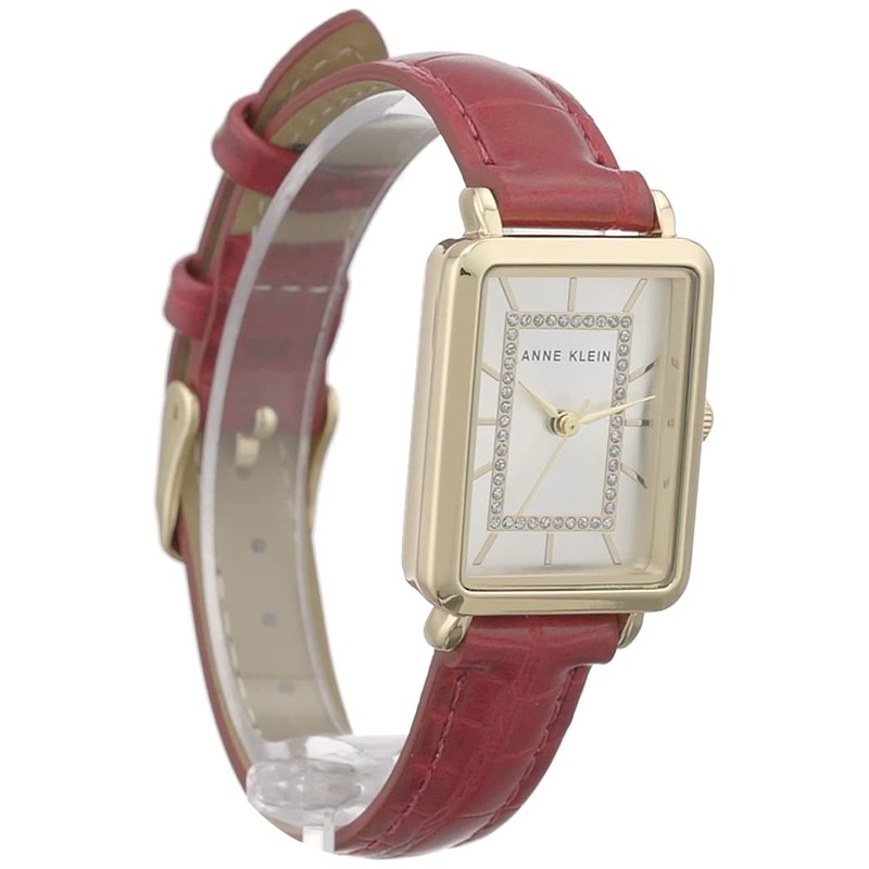 Anne Klein AK/3820 Women's Crocodile Embossed Glitter Accents Watch, Red/Gold,