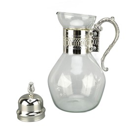 TBEOEN Glass Coffee Pot Set,Heatable Water Pitcher with Lid and Cup,Vintage Style Hot Cold Tea Kettle, Vintage Turkish Coffee Pot Glass Tea Kettle for Home Office (Silver)