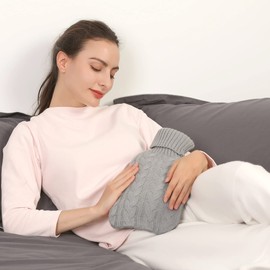 samply Hot Water Bottle with Knitted Cover, 2L Hot Water Bag for Hot and Cold Compress, Hand Feet Warmer, Neck and Shoulder Pain Relief, Gray