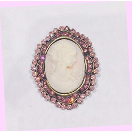 Vintage Style Lady Cameo Brooch Pendant Pink Crystal Charm Pin Br1031 Rhinestone Brooch Pin for Women