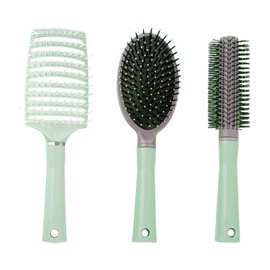 3-piece curly hair ribbed air cushion brush styling brush for both men and women. Suitable for all wet or dry or thick hair curly types. Reduces frizz (PINK)