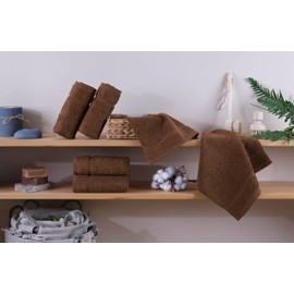 Hawmam Linen Luxury Cotton Washcloths 13x13 Inch - Large Hotel Spa Bathroom Face Towel | 12 Pack | Brown