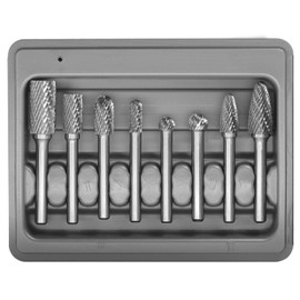 Carbide Burr Set 8pcs with 1/4''Shank Double Cut Solid Power Tools Tungsten Carbide Rotary Files Bits for Die Grinder Metal Wood Carving Engraving Polishing Drilling Grinding Milling Cutting