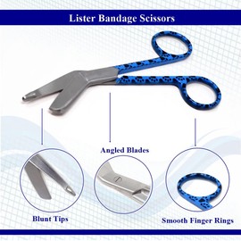 Lister Bandage Scissors 5.5" Nurse Vet Tech Gift - Made of Stainless Steel - First Aid, Used For Cutting Gauze, Tape, Clothing Bandages, Vet Wrap Adhesive Removal Comes in Half Paws Pattern, Blue
